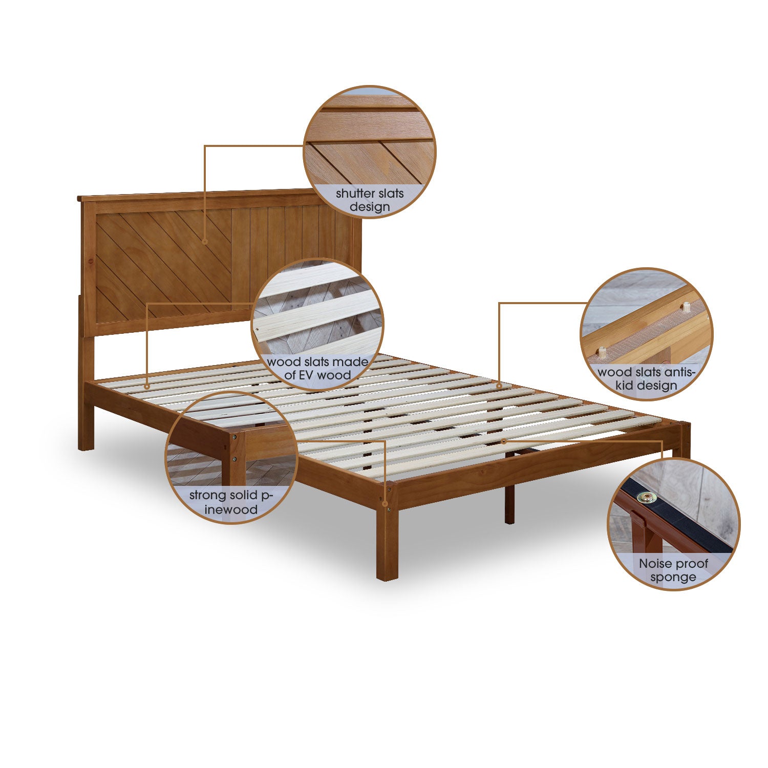 MUSEHOMEINC 12" Solid Wood Platform Bed Frame with Wooden Slats, Queen (Damaged)