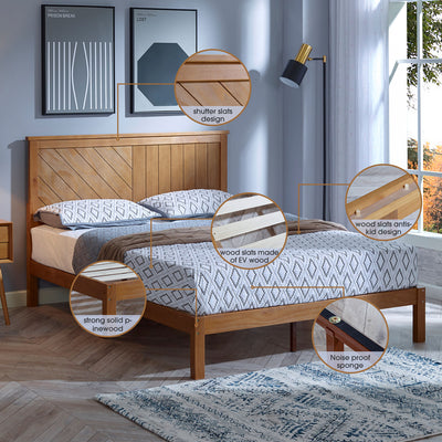 MUSEHOMEINC 12 Inch Wood Platform Bed Frame with Wooden Slats, Queen (Open Box) - VMInnovations