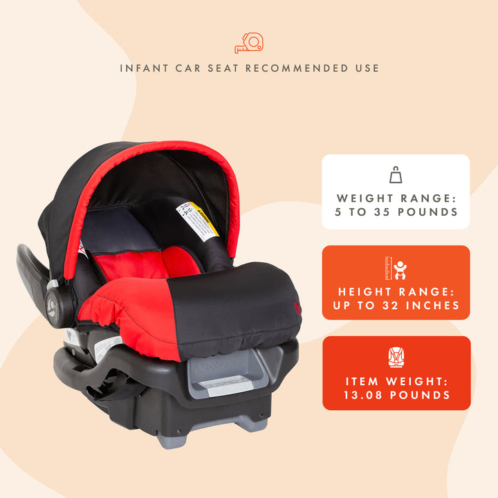 Baby Trend Ally Newborn Baby Infant Car Seat Travel System with Cover, Mars Red