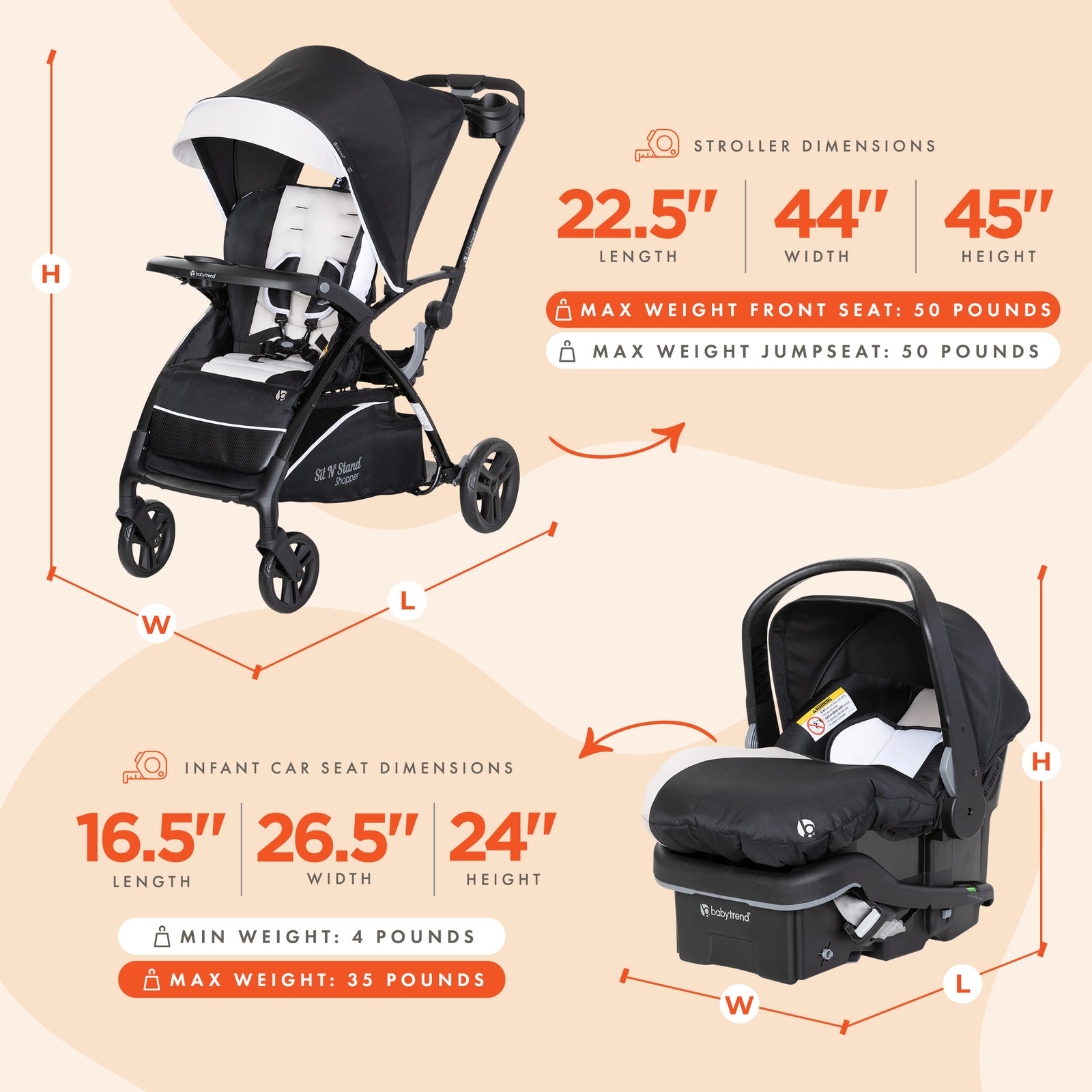 Baby Trend Sit N' Stand Stroller & EZ-Lift Plus Infant Car Seat, Modern Khaki - VMInnovations