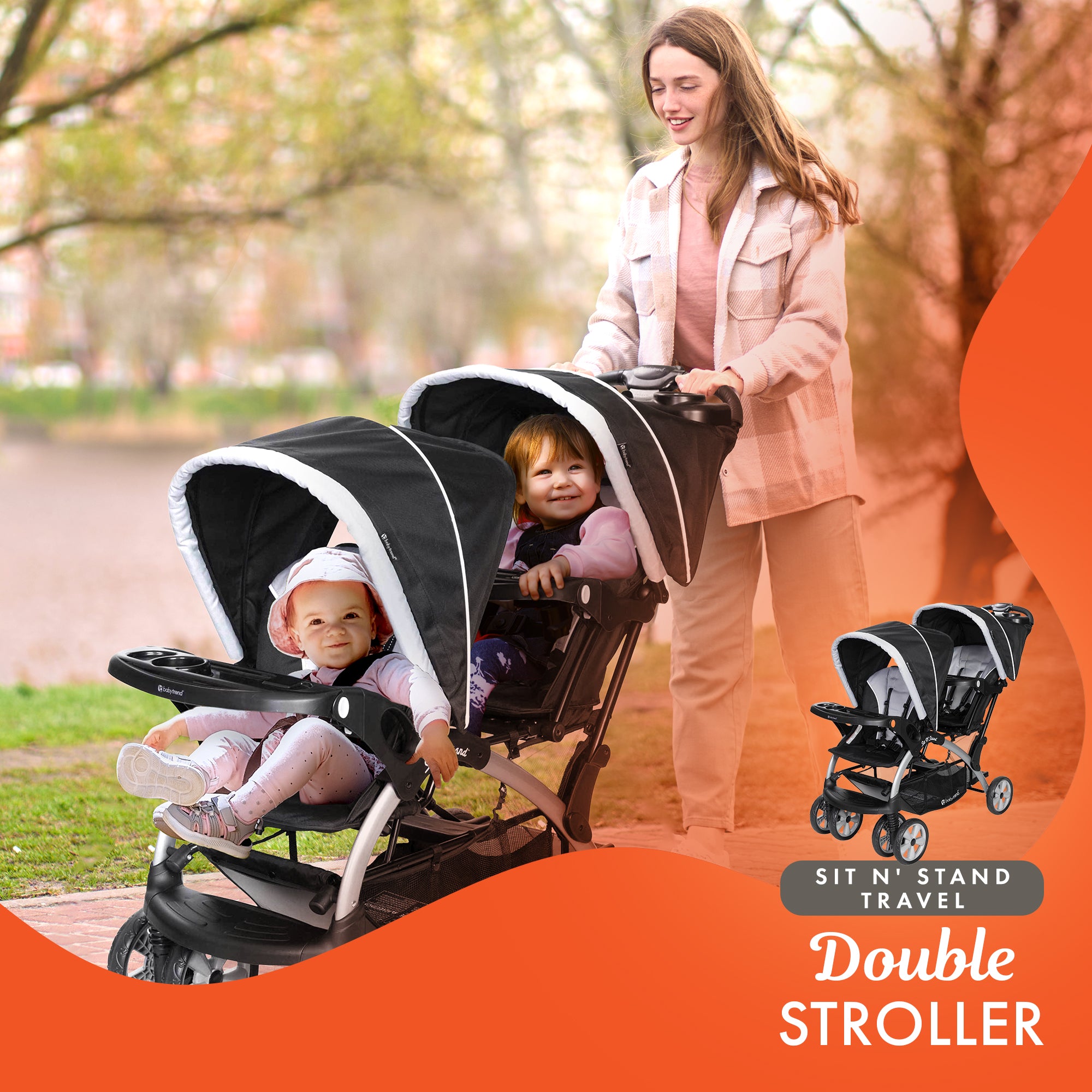 Baby Trend Sit N Stand Travel Double Baby Stroller and Car Seat Combo, Stormy - VMInnovations