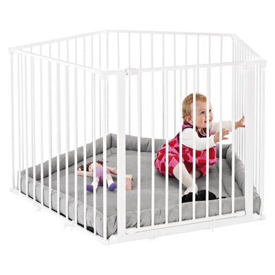 Scandinavian Pet Park-A-Kid 5-Sided Wide Metal Flex Playpen with Mat, White - VMInnovations