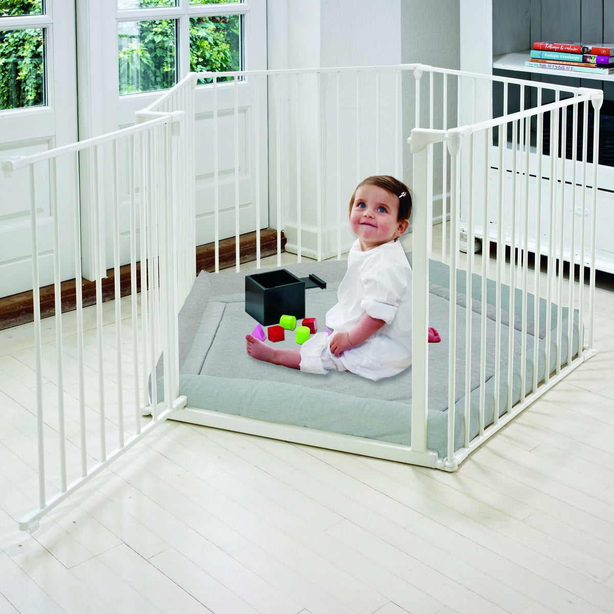 Scandinavian Pet Park-A-Kid 5-Sided Wide Metal Flex Playpen with Mat, White - VMInnovations