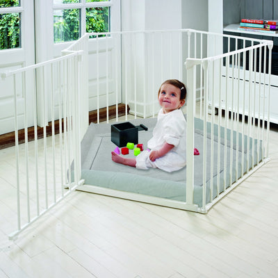 Scandinavian Pet Park-A-Kid 5-Sided Wide Metal Flex Playpen with Mat, White - VMInnovations