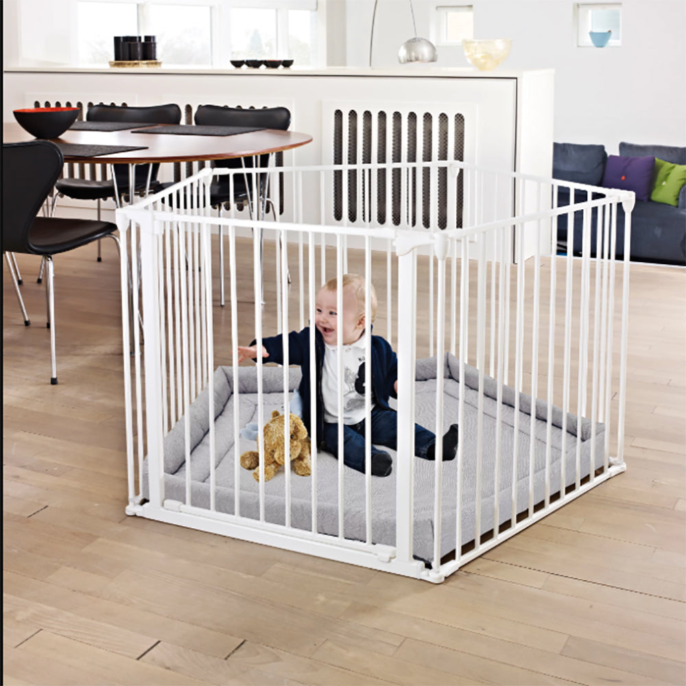 Scandinavian Pet Park-A-Kid 5-Sided Wide Metal Flex Playpen with Mat, White - VMInnovations