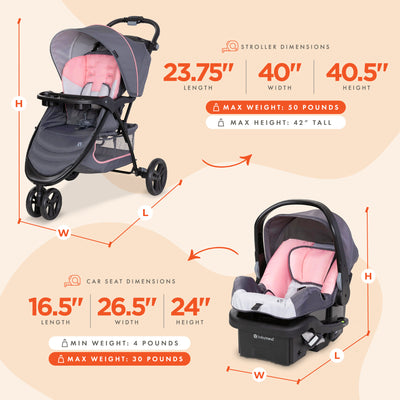 Baby Trend Stroller & EZ-Lift Infant Car Seat, EZ Ride Travel System, Flamingo - VMInnovations
