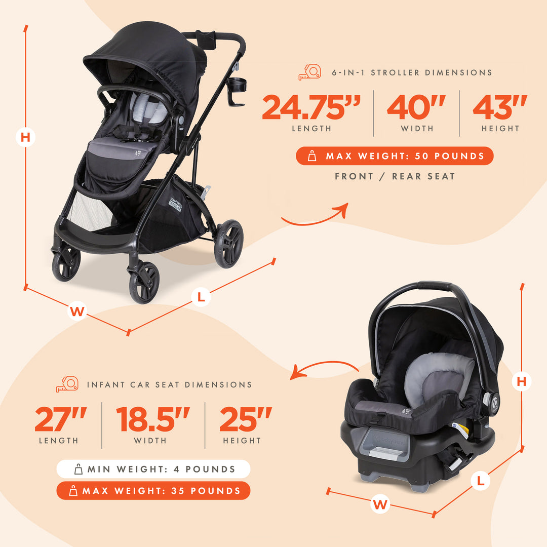 Baby Trend Modular Stroller Sonar Switch w/Car Seat, Desert Grey (Open Box)
