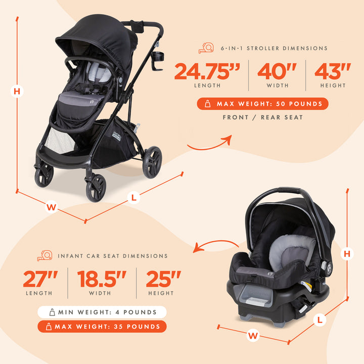 Baby Trend Modular Stroller Sonar Switch w/Car Seat, Desert Grey (Open Box)