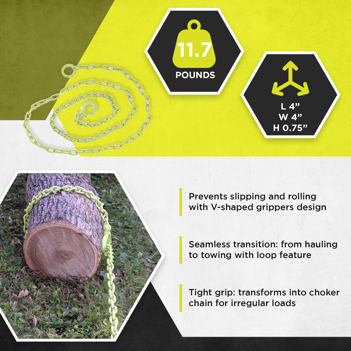 Timber Tuff TMW-20 12-Foot Log Grabber Chain Loop Slides Over 2" Ball (Open Box) - VMInnovations