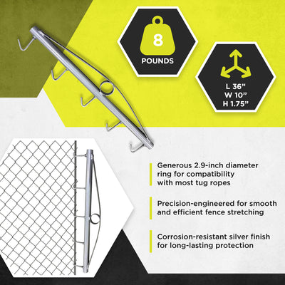 Field Tuff 36" Long Chain Link Fence Stretcher w/5 Hook Design, Silver(Open Box) - VMInnovations