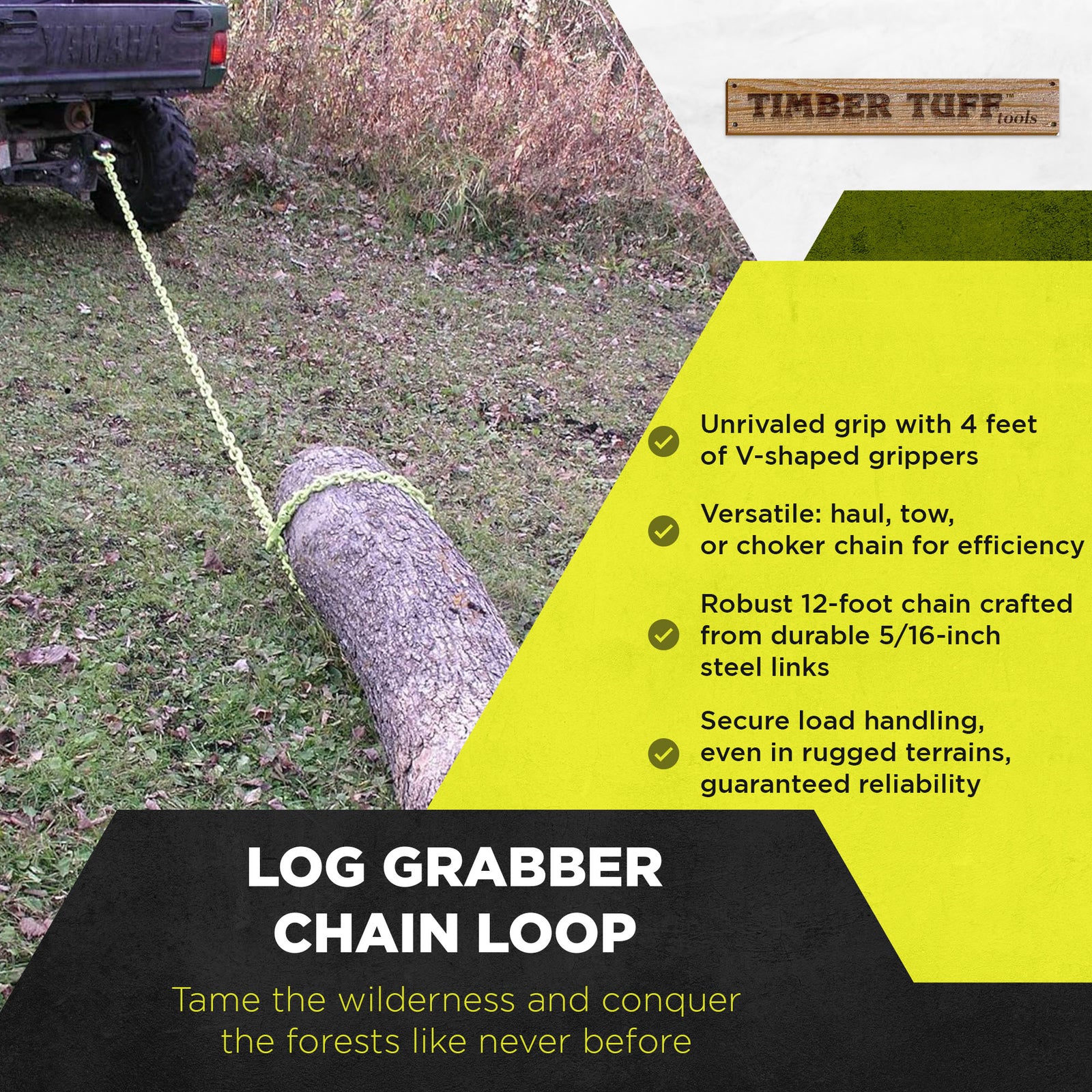 Timber Tuff TMW-20 12-Foot Log Grabber Chain Loop Slides Over 2" Ball (Open Box) - VMInnovations