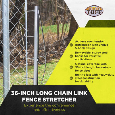 Field Tuff 36 Inch Long Chain Link Fence Stretcher with 5 Hook Design, Silver