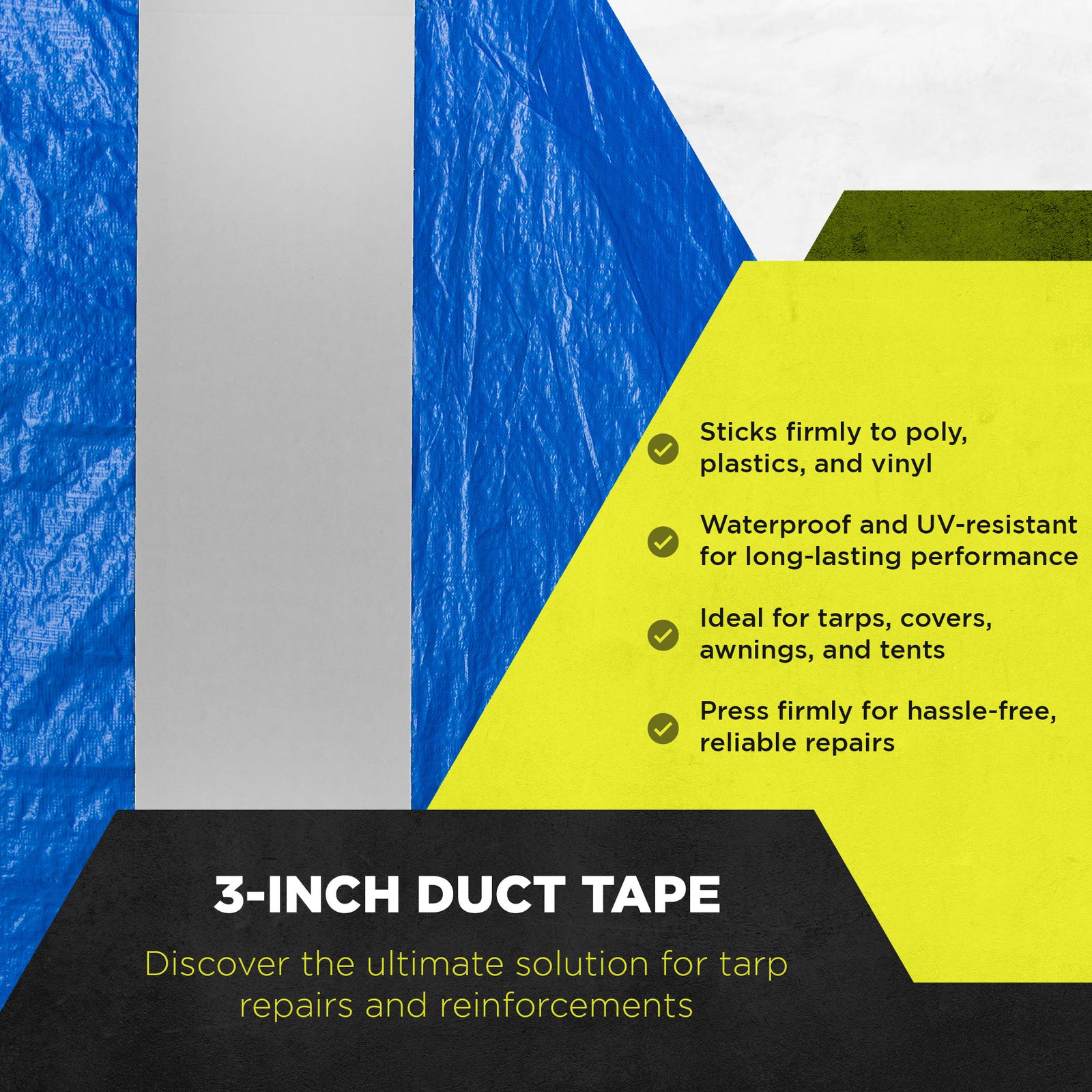 Tarp Tape 3 Inch Duct Tape Adhesive Ideal for Tarps, Covers, Awnings, & Tents - VMInnovations