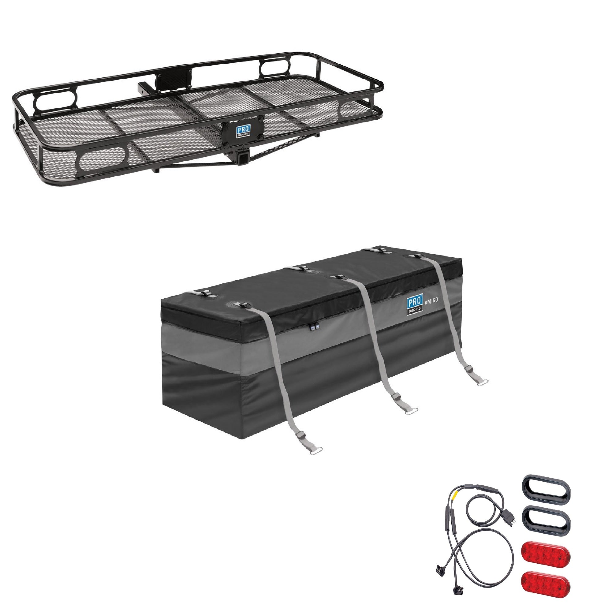 Pro Series Cargo Carrier Basket - 2 In. Hitch, Explore Rainproof Bag & Light Kit - VMInnovations