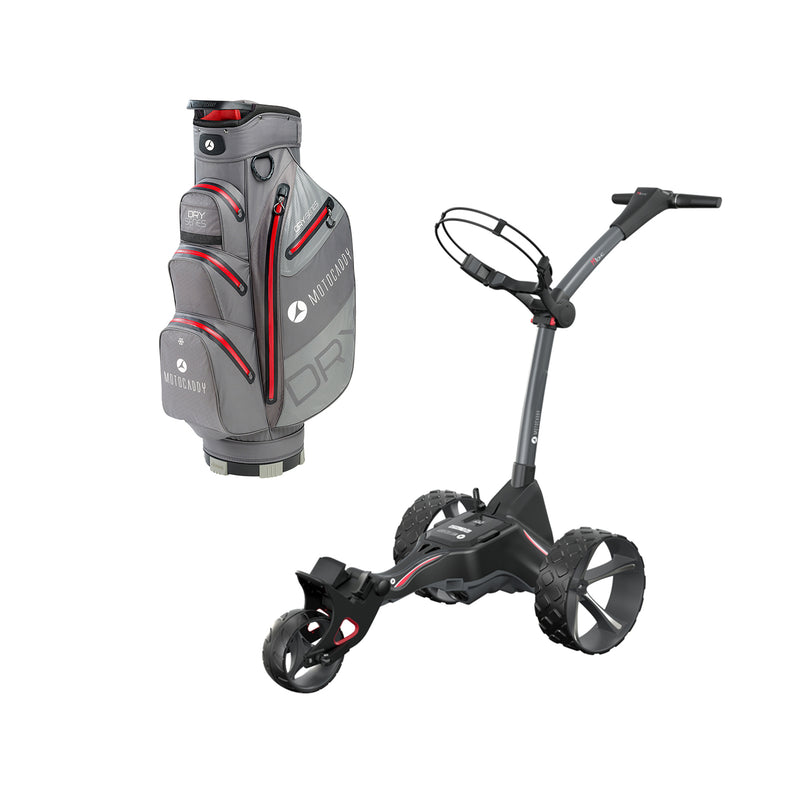 Motocaddy M1 DHC 3 Wheel Golf Electric Caddy with Carrying Golf Club Bag, Red - VMInnovations