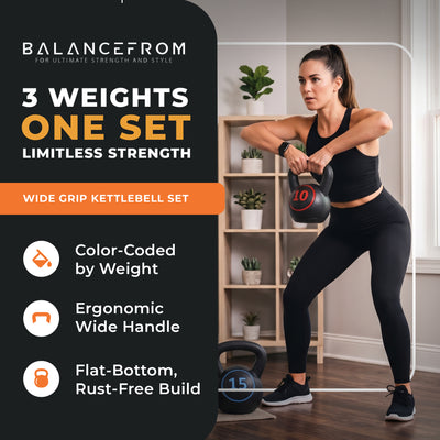 BalanceFrom Wide Grip Kettlebell Fitness Exercise Weights, 5, 10, & 15Lb (Used)