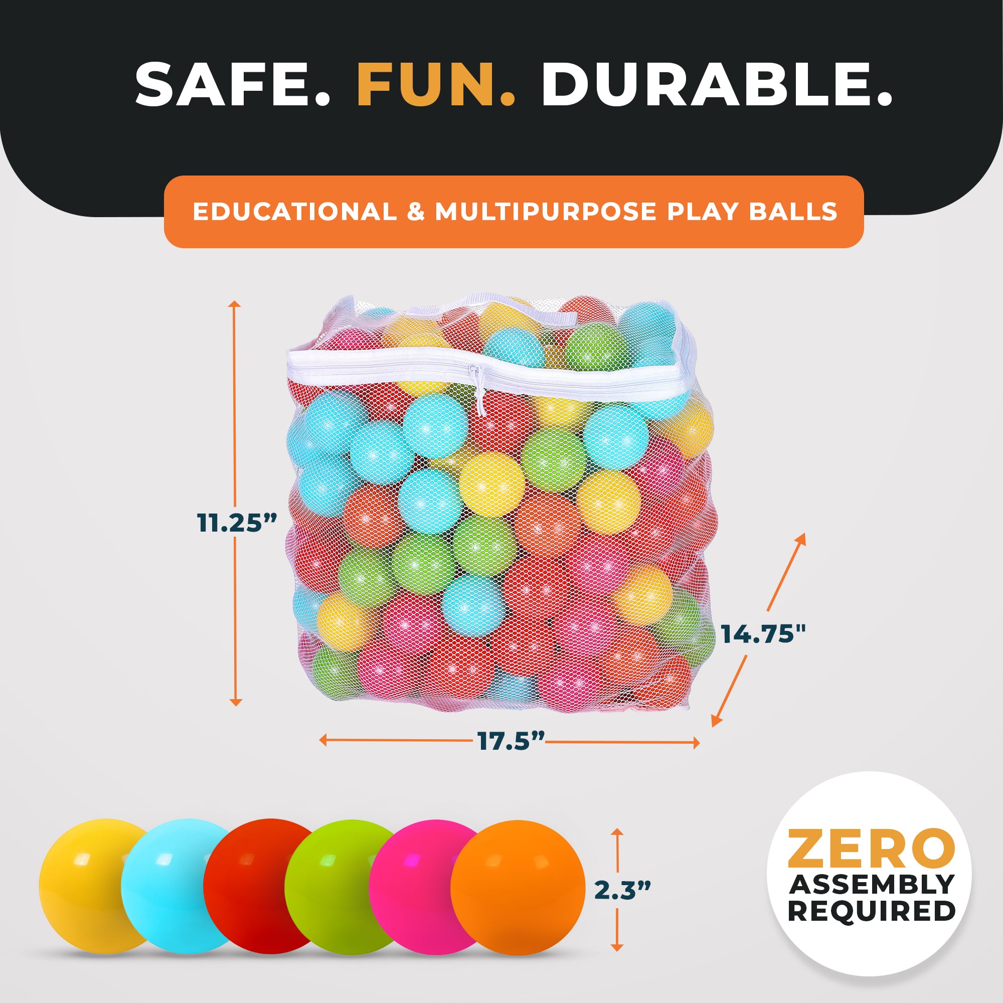BalanceFrom 2.3" Crush Proof Play Pit Balls w/ Storage Bag, Multicolor(Open Box)