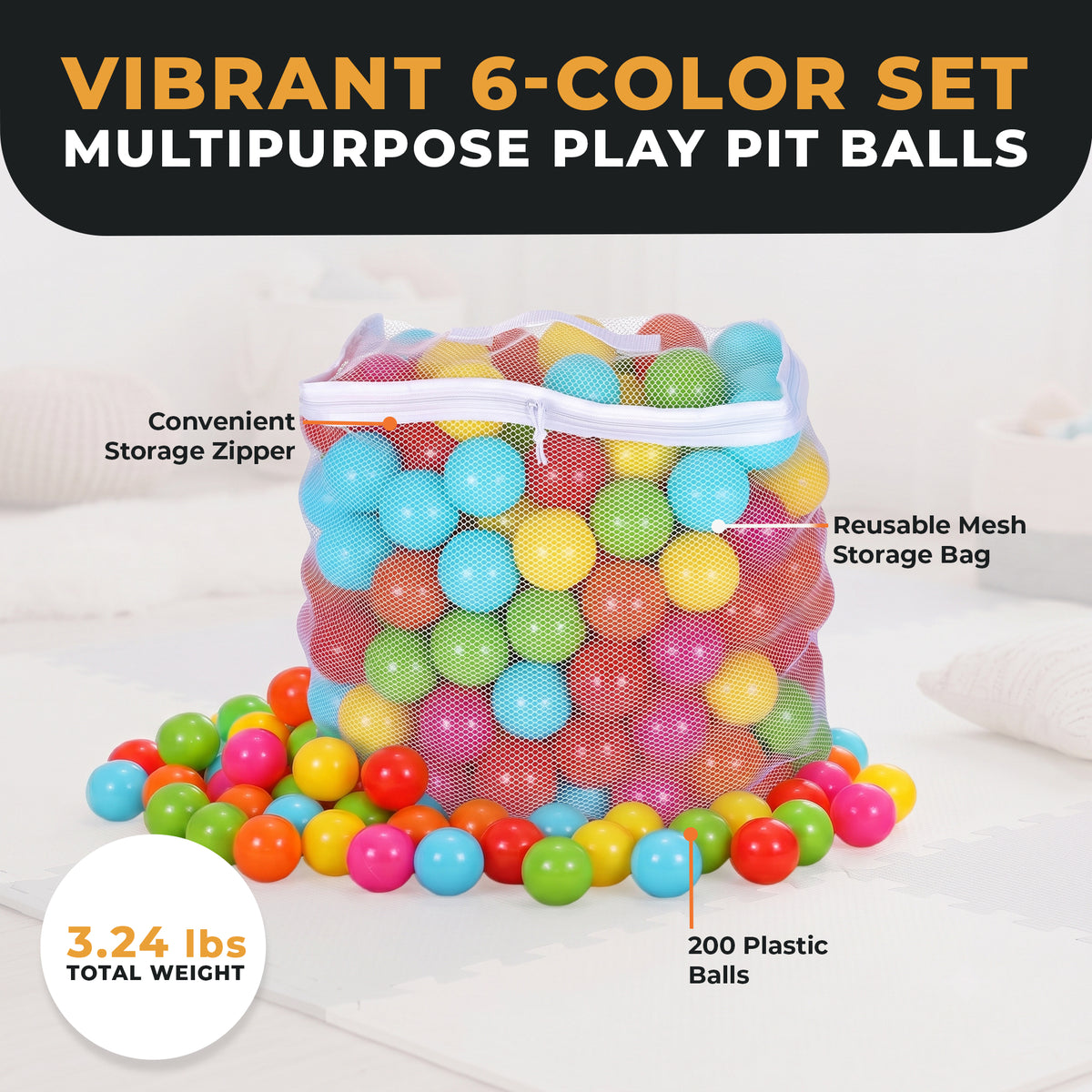 BalanceFrom 2.3" Crush Proof Play Pit Balls w/ Storage Bag, Multicolor(Open Box)