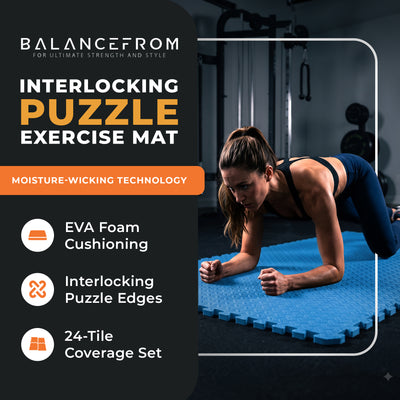 BalanceFrom Fitness 96 Sq Ft Interlocking EVA Foam Exercise Mat Tiles, Blue