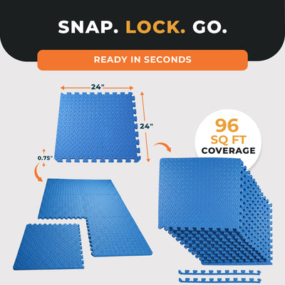 BalanceFrom Fitness 96 Sq Ft EVA Foam Exercise Mat Tiles, Blue (Open Box) - VMInnovations