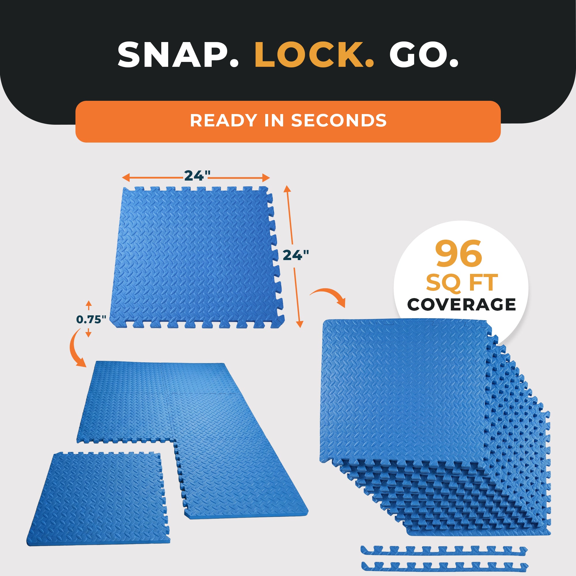 BalanceFrom Fitness 96 Sq Ft Interlocking EVA Foam Exercise Mat Tiles, Blue