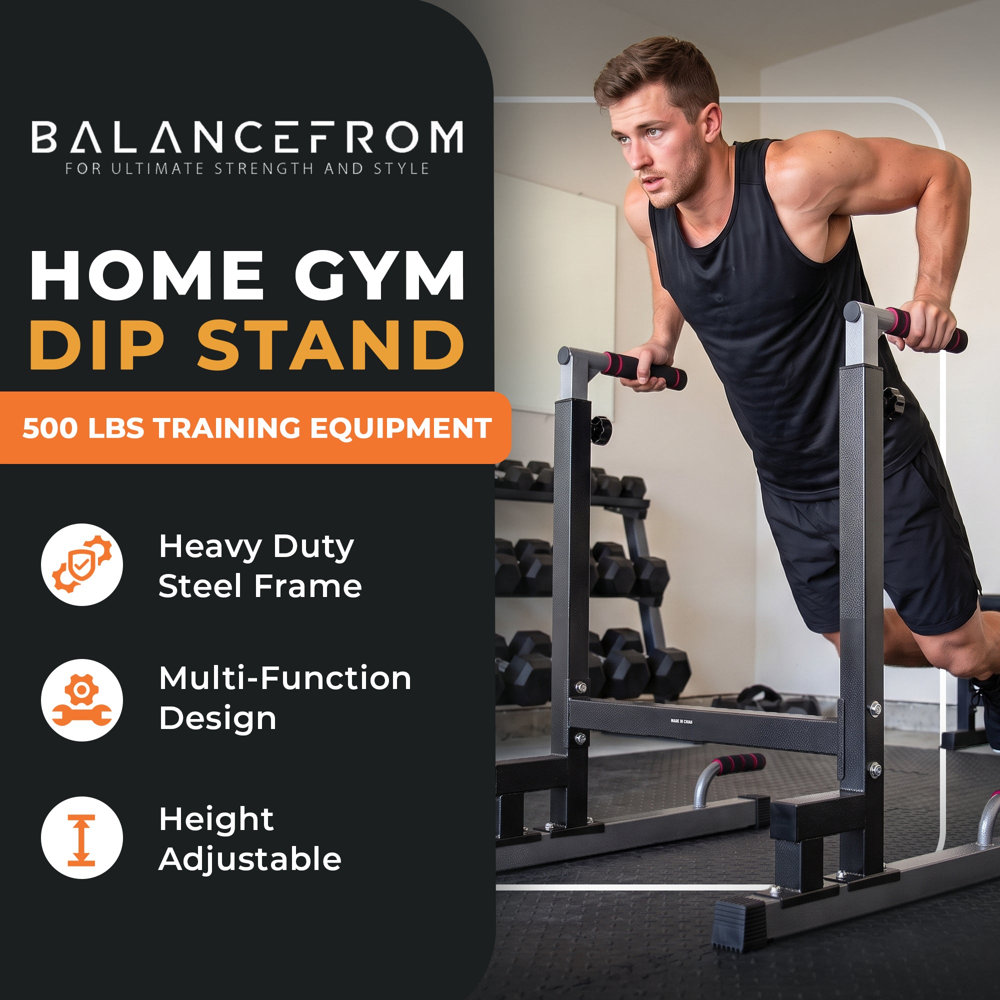 BalanceFrom Multi-Function Home Gym Exercise Dip Stand, 500lb Capacity, Black