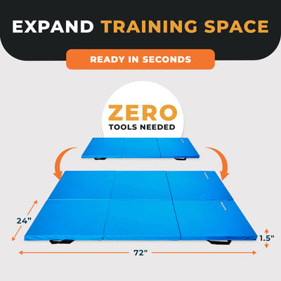 BalanceFrom GoGym 6' x 2' x 1.5" Folding 3 Panel Exercise Gym Mat, Blue (Used)