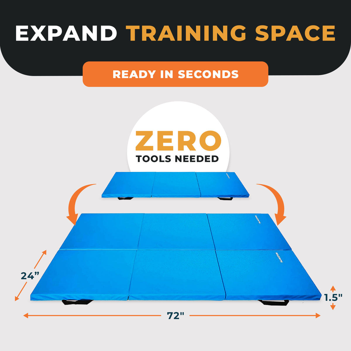 BalanceFrom Fitness GoGym 6' x 2' x 1.5" Folding 3 Panel Exercise Gym Mat, Blue