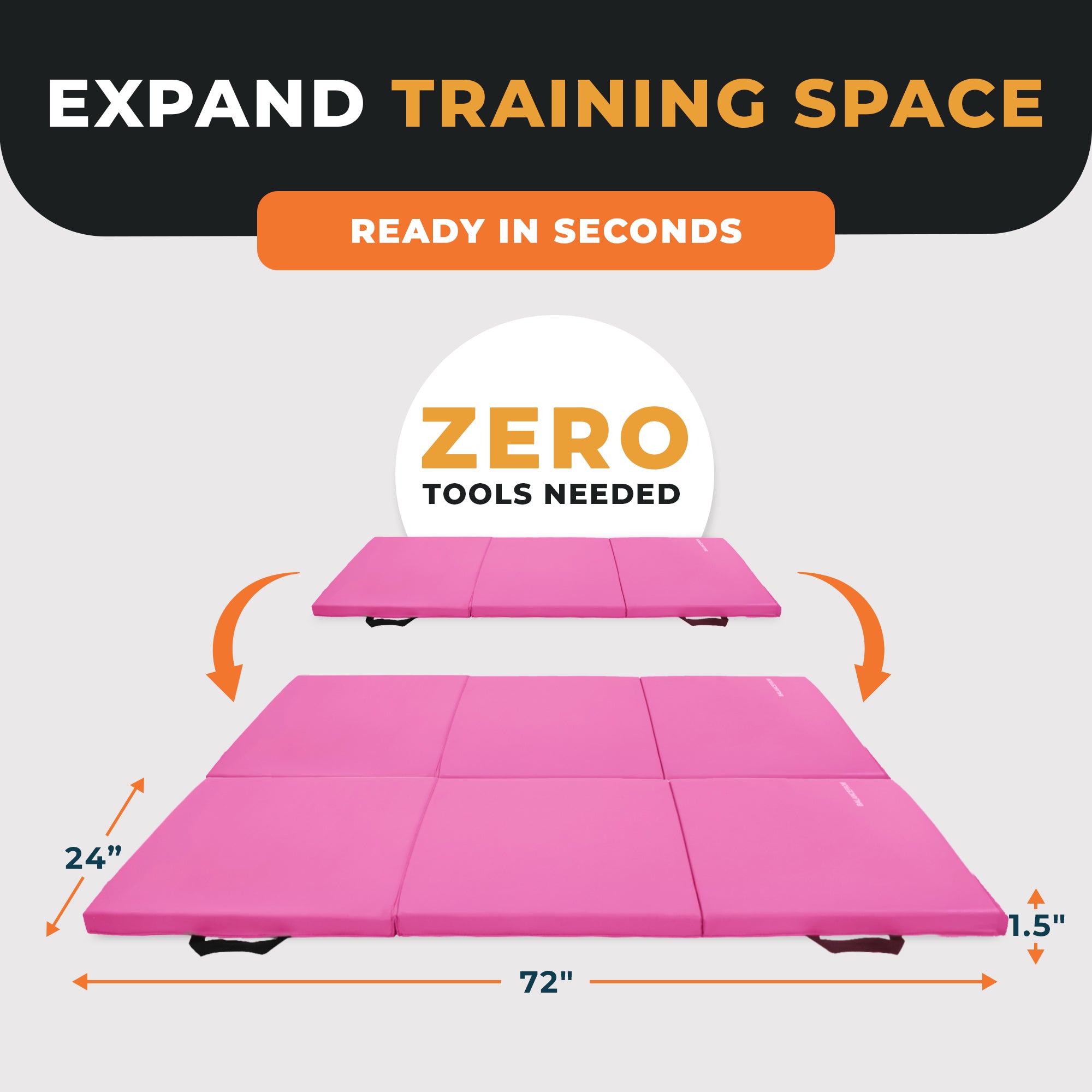 BalanceFrom Fitness GoGym 6'x2'x1.5" Folding 3 Panel Exercise Gym Mat, Pink