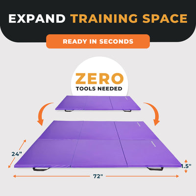 GoGym 6'x2'x1.5" Folding 3 Panel Exercise Gym Mat, Purple (Used) - VMInnovations