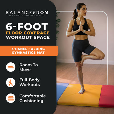 BalanceFrom Fitness GoGym 1.5" Thick Folding 3 Panel Gym Fitness Mat, Multicolor