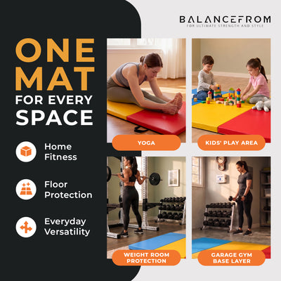 BalanceFrom Fitness GoGym 1.5" Thick Folding 3 Panel Gym Fitness Mat, Multicolor