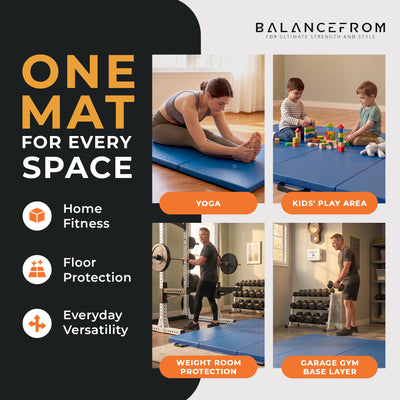 BalanceFrom Fitness 120x48in All Purpose Folding Gymnastics Mat, Blue (2 Pack)
