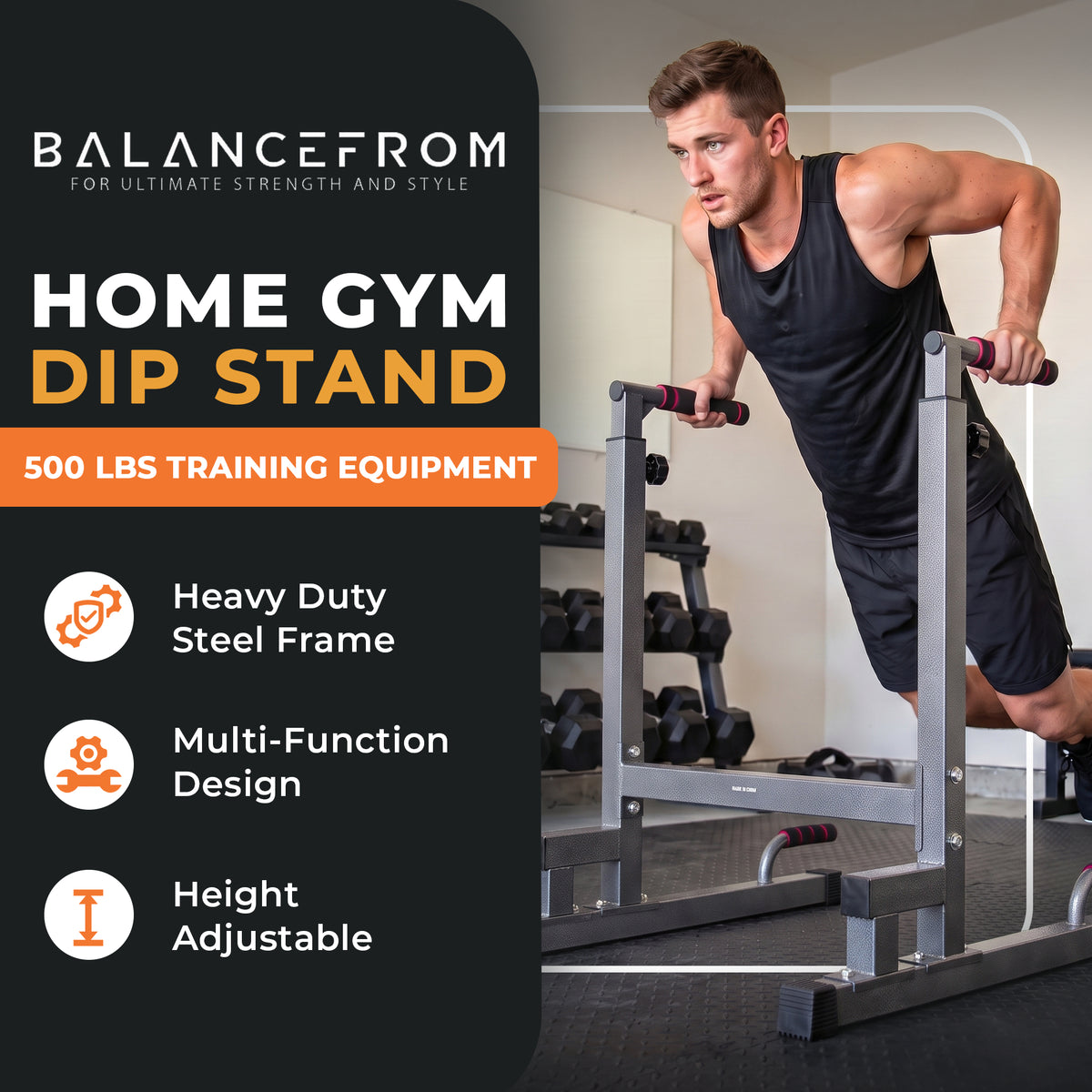 BalanceFrom Multi Function Home Gym Dip Stand, 500lb Capacity, Gray (Used)