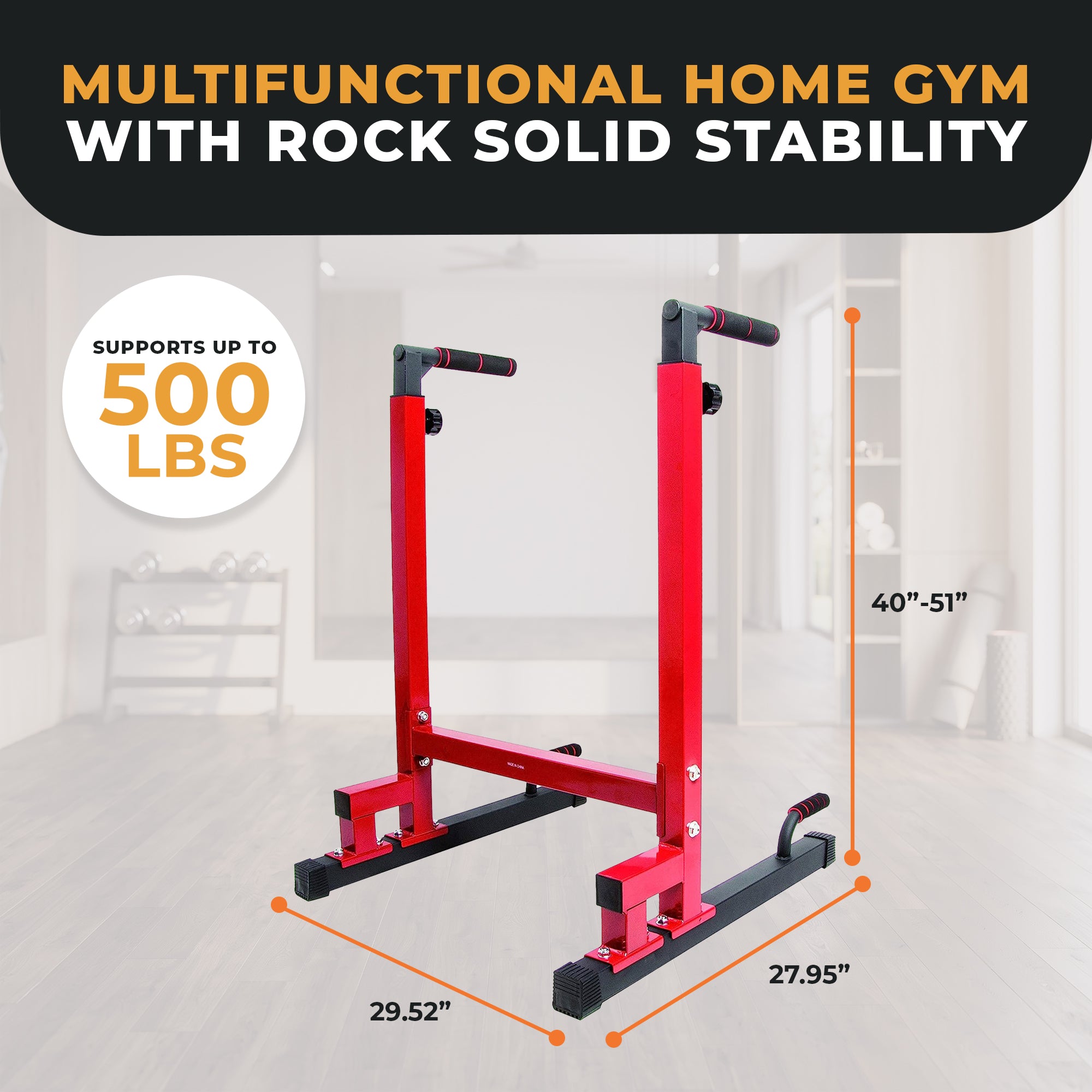 BalanceFrom Multi-Function Home Gym Exercise Dip Stand, 500lb Capacity, Red