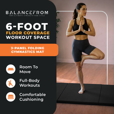 BalanceFrom Fitness GoGym 6x2ft Folding 3 Panel Exercise Mat, Black (2 Pack) - VMInnovations