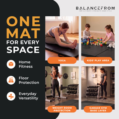 BalanceFrom Fitness GoGym 6x2ft Folding 3 Panel Exercise Mat, Black (2 Pack) - VMInnovations