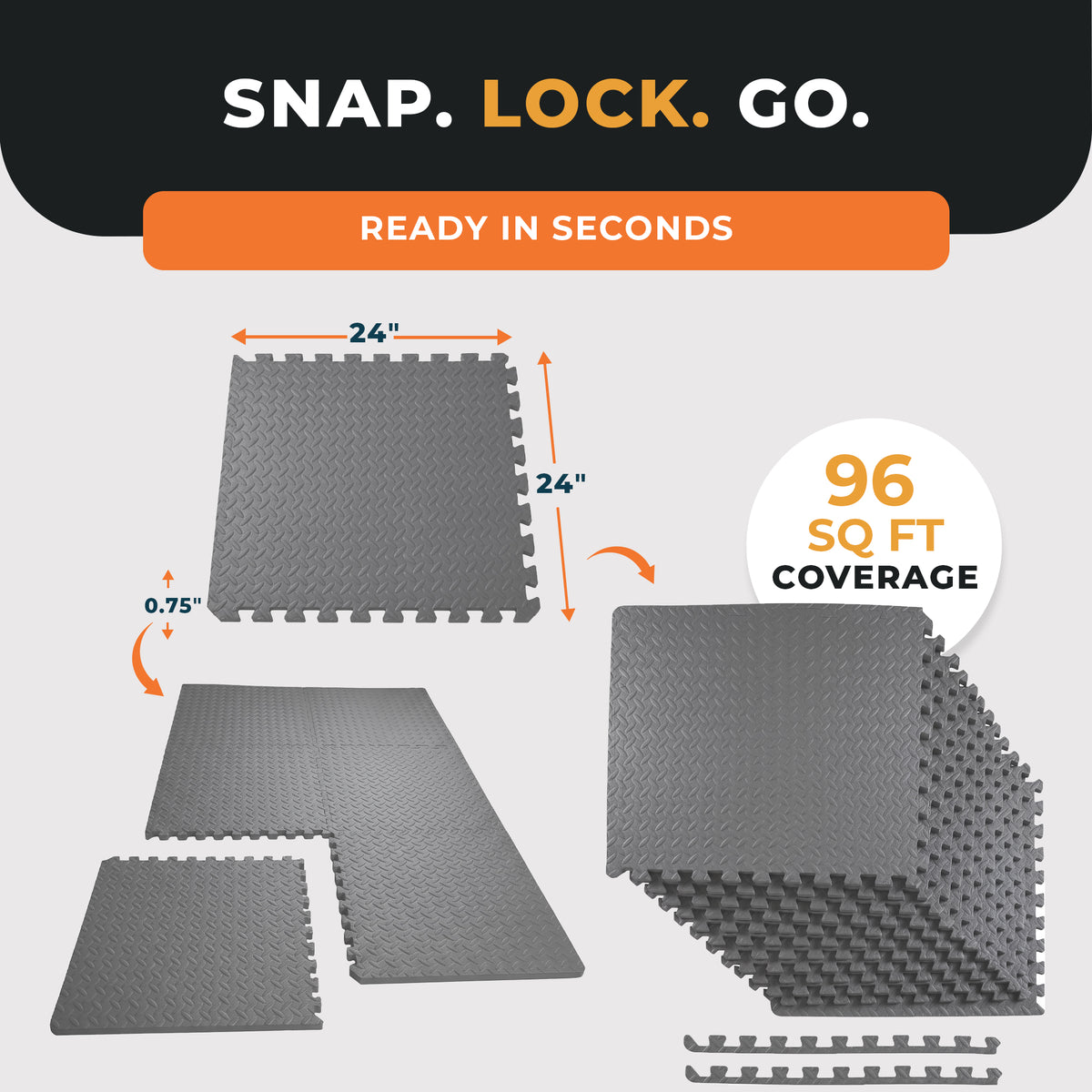 BalanceFrom Fitness Foam Interlocking Exercise Floor Mat, 96 SqFt, Gray (2 Pack)