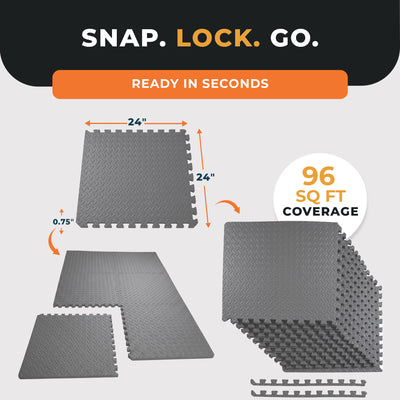BalanceFrom Fitness Foam Interlocking Exercise Floor Mat, 96 SqFt, Gray (2 Pack)