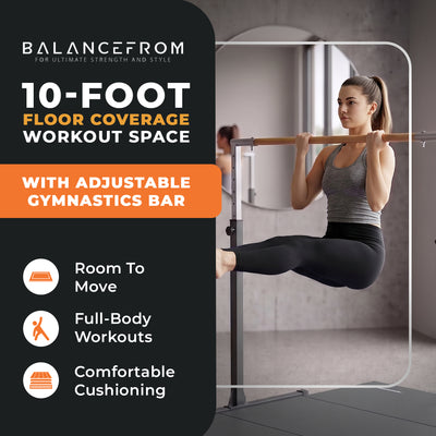 BalanceFrom Fitness 120 x 48 Inch Exercise Mat & Adjustable Gymnastics Bar, Gray