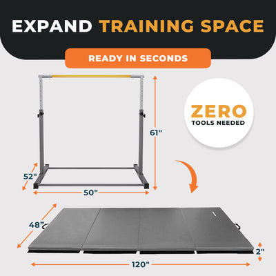 BalanceFrom Fitness 120 x 48 Inch Exercise Mat & Adjustable Gymnastics Bar, Gray
