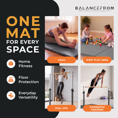 BalanceFrom Fitness 120 x 48 Inch Exercise Mat & Adjustable Gymnastics Bar, Gray