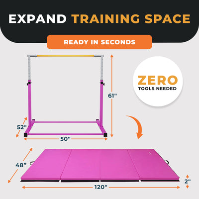 BalanceFrom Fitness 120 x 48 Inch Exercise Mat & Adjustable Gymnastics Bar, Pink