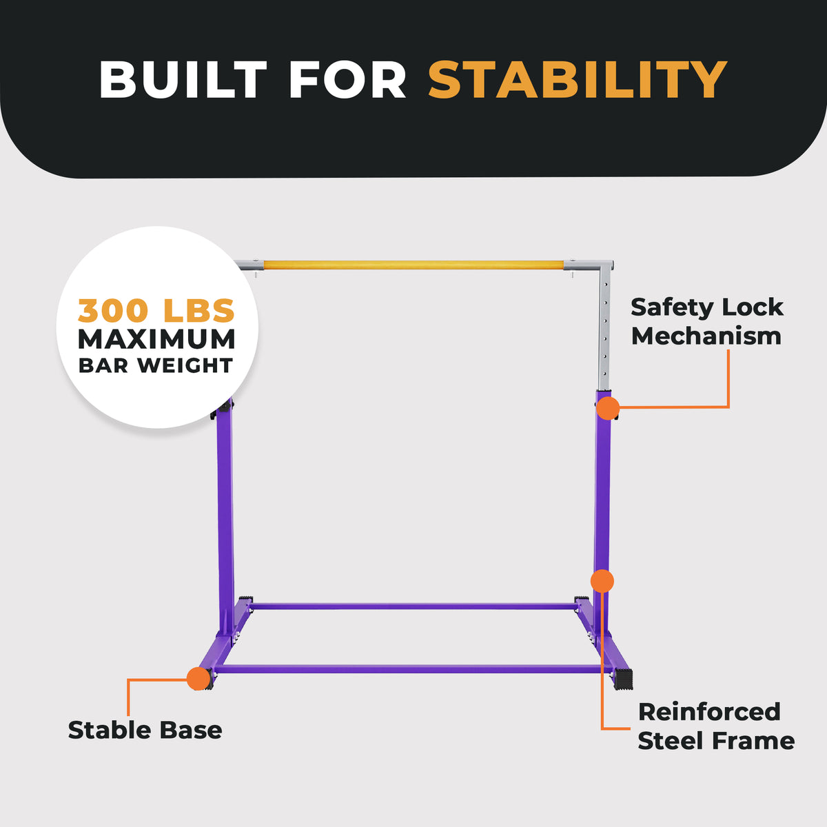 BalanceFrom Fitness 120" x 48" Exercise Mat & Adjustable Gymnastics Bar, Purple