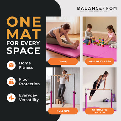 BalanceFrom Fitness 120 x 48 Inch Exercise Mat & Adjustable Gymnastics Bar, Pink
