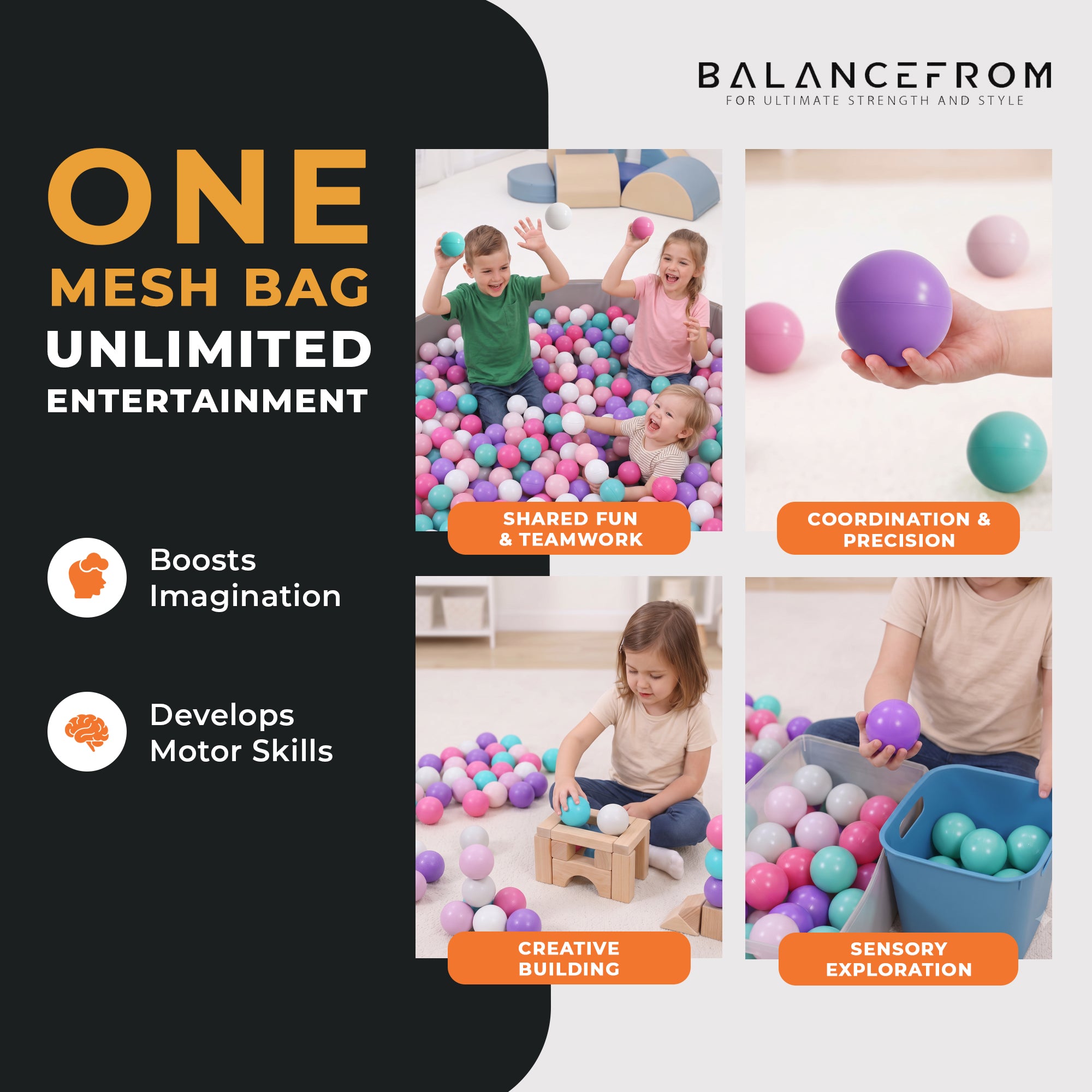 BalanceFrom Fitness 2.3" Crush Proof Play Pit Balls with Bag, 400 Count, 3 Pack