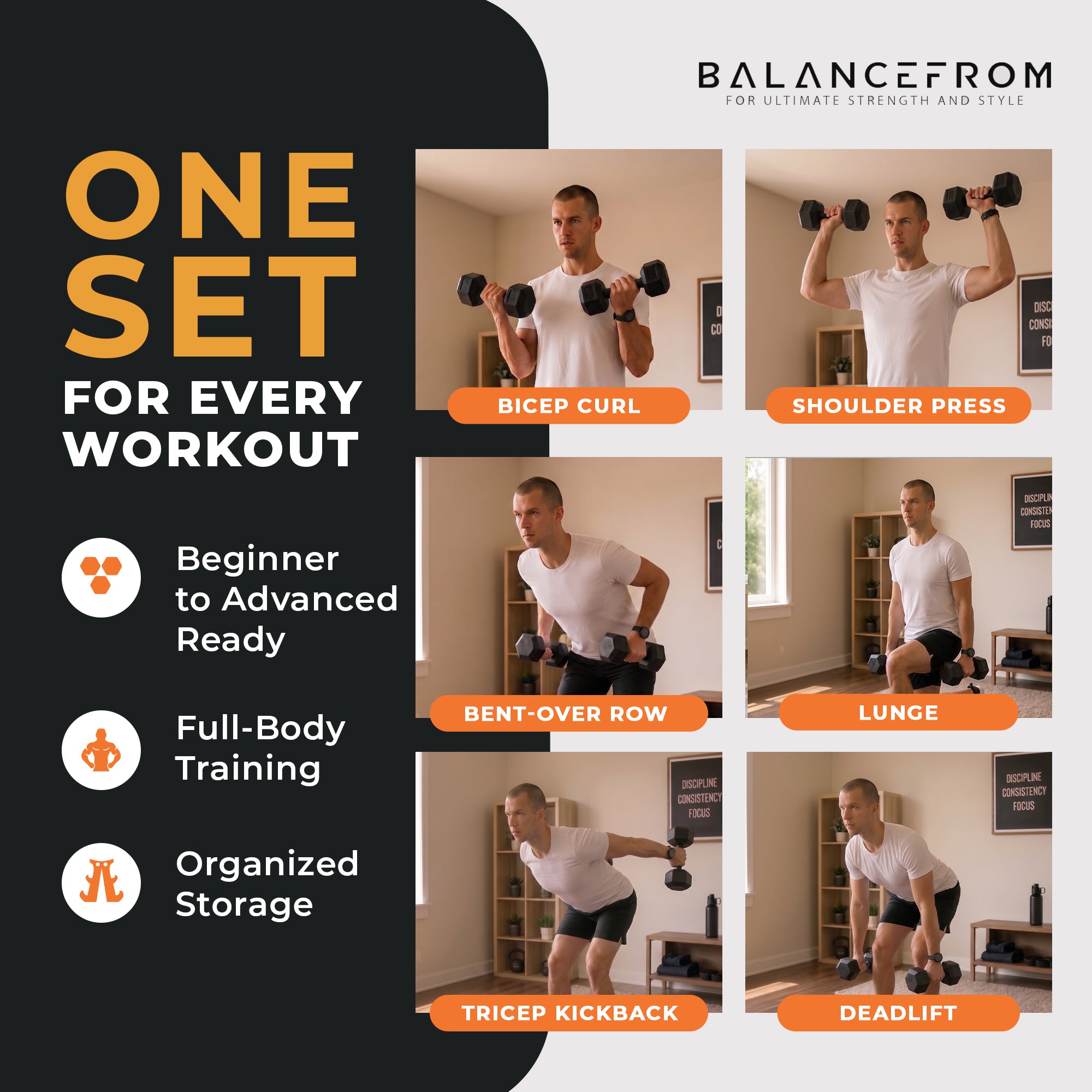 BalanceFrom Dumbbell Set with Stand, Rubber Encased Home Gym Hand Weights, 150lb