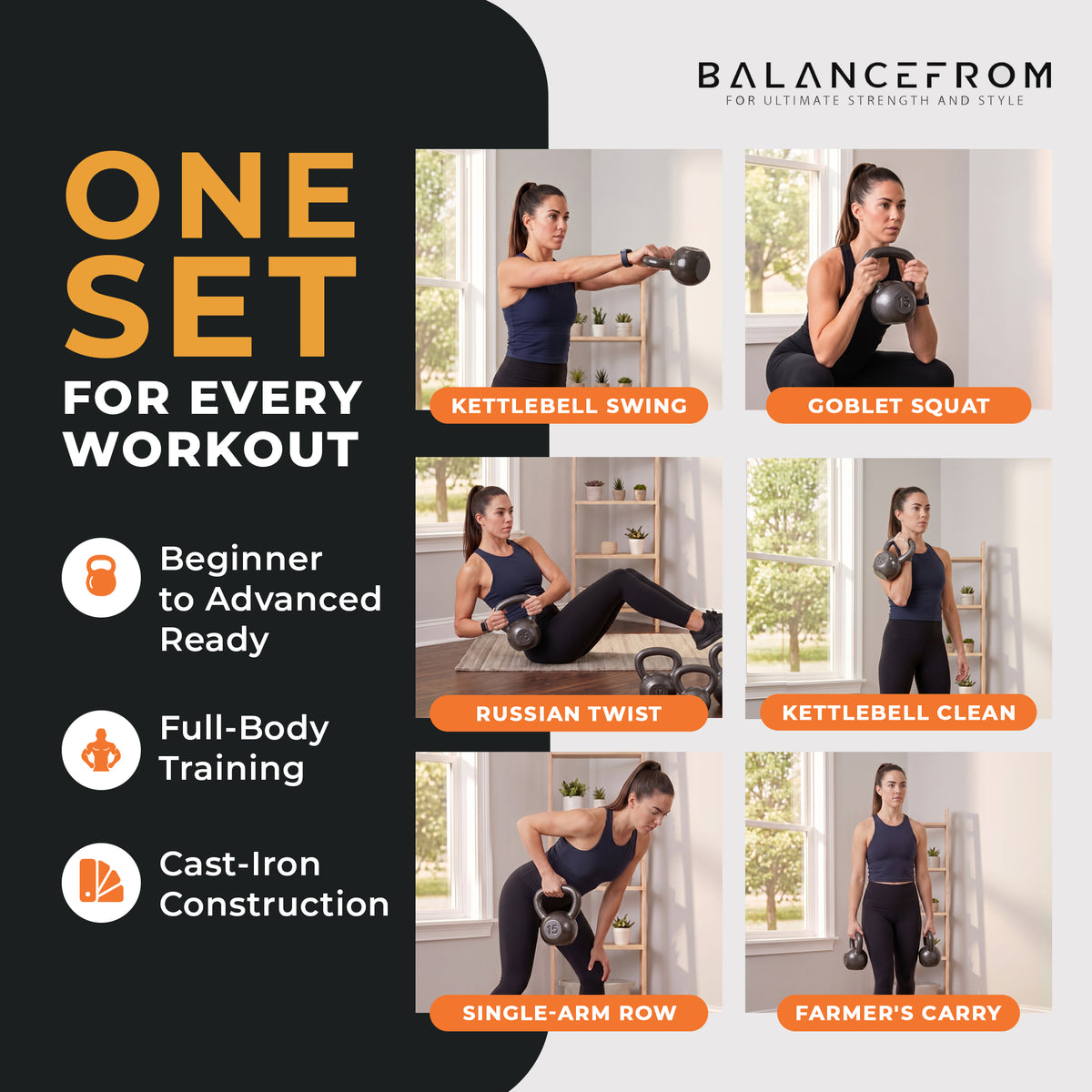 BalanceFrom 15LB Cast Iron Kettlebell for Home Gym Strength Training Exercise