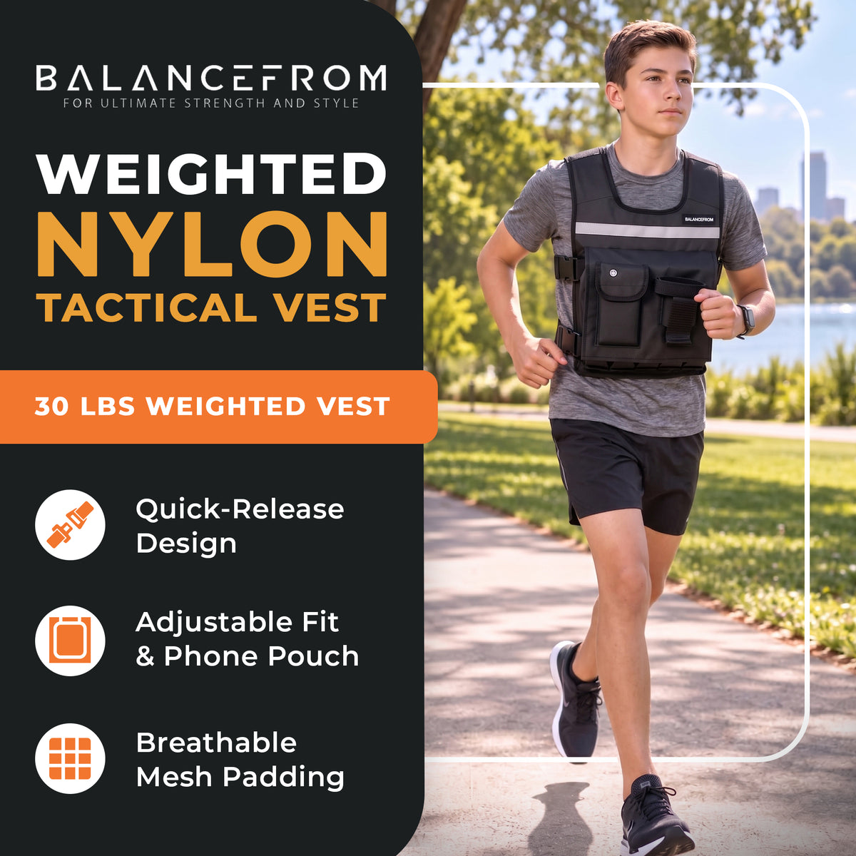 BalanceFrom 30 lb Weighted Training Vest with Quick Release and Breathable Mesh