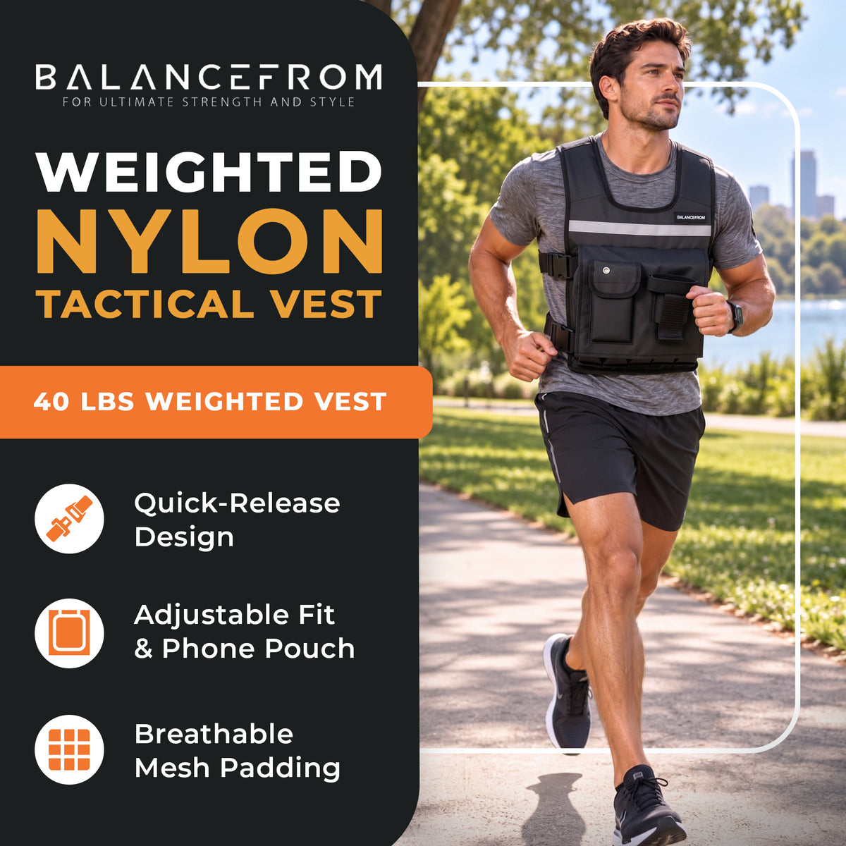 BalanceFrom 40 lb Weighted Training Vest with Quick Release and Breathable Mesh
